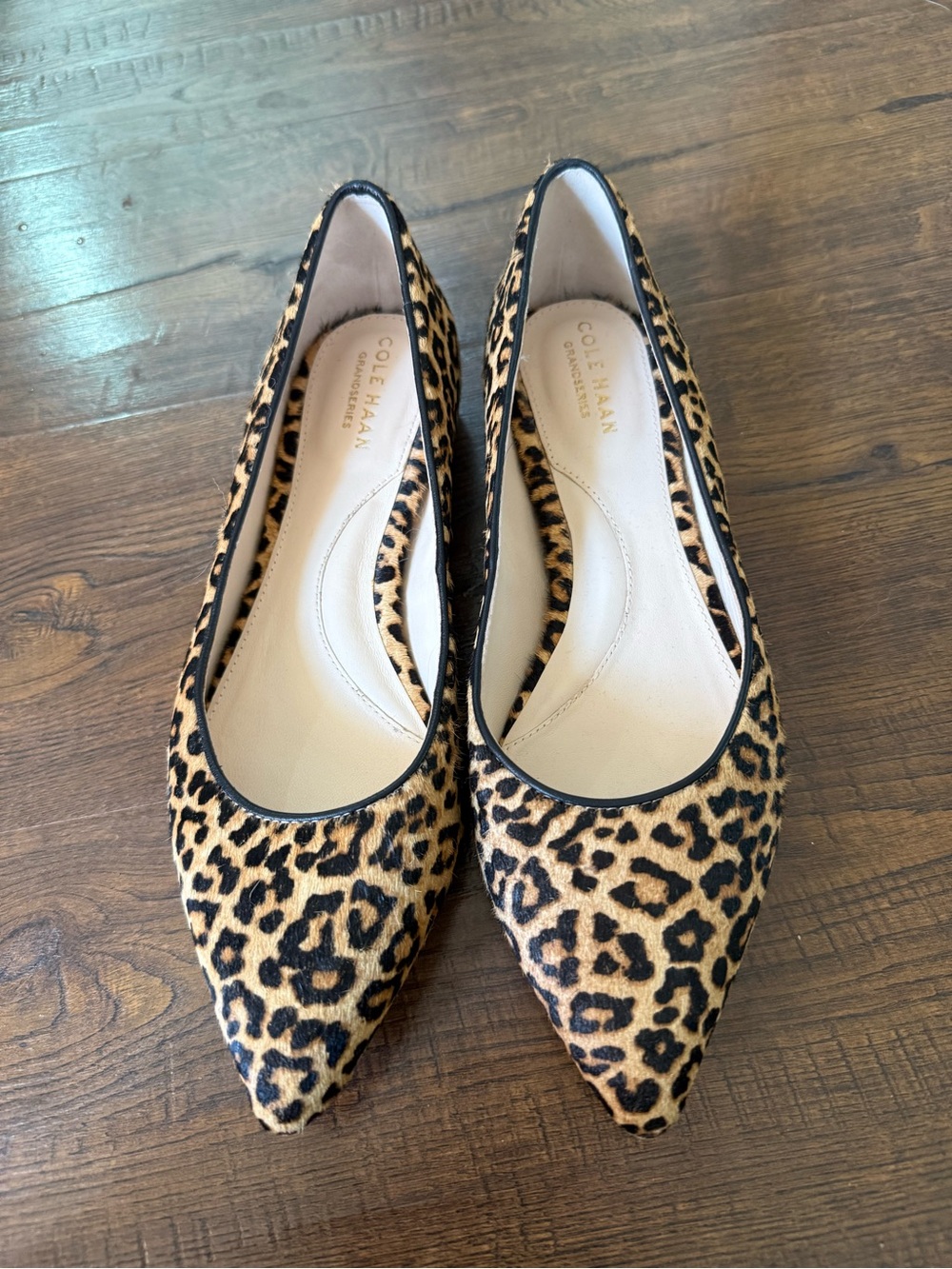 Cole Haan Leopard-Print Pointed Toe Flats - Tan and Black